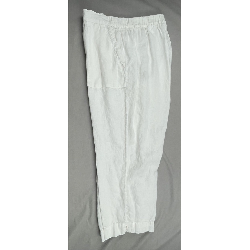 WOMEN SIMPLE NYC WHITE LINEN BLEND PANTS ELASTIC WAIST CROPPED‎ CASUAL SIZE XL